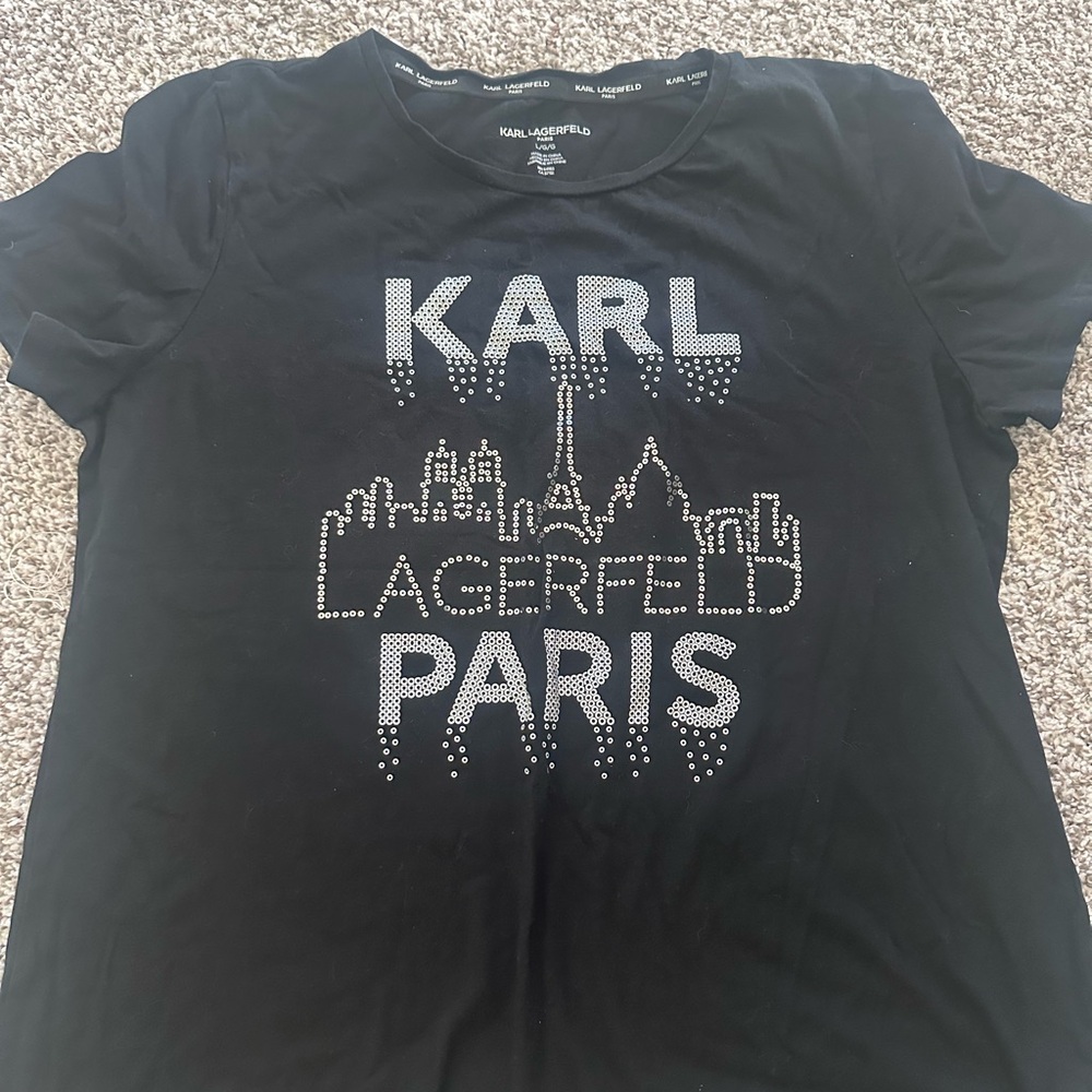 Karl Lagerfeld Black Tee with Silver Embellishments